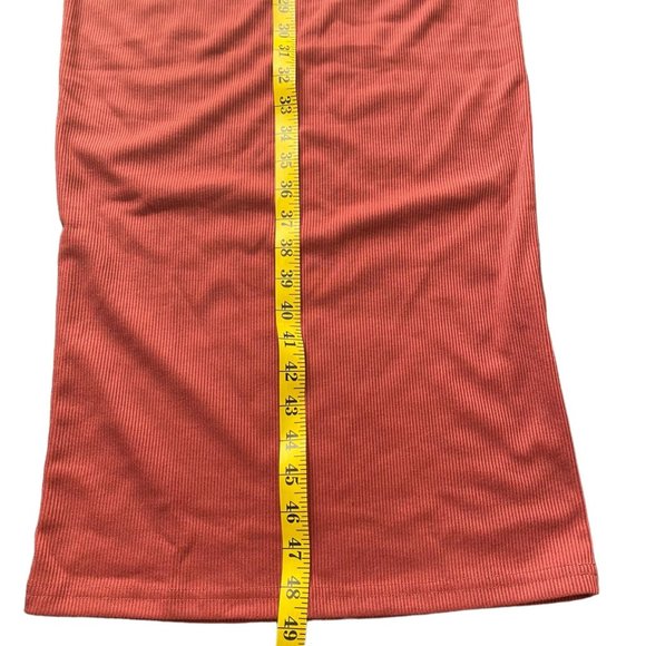 Womens Ribbed Slip Midi Dress Large L Brown Wide Straps Sleeveless Stretch - Picture 10 of 11